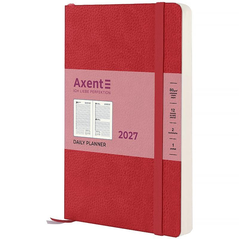 Щоден. А5 "Axent" дат2027 Partner Soft Skin червоний №8810-27-06-A — купити | Канцелярський Сад