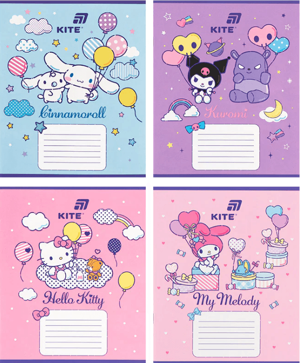 Зошит 12арк. кос. лін. "Kite" софт тач + УФ лак Hello Kitty №HK26-235-2 — купити | Канцелярський Сад