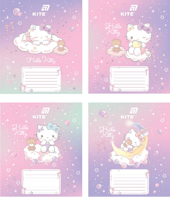 Зошит 12арк. кос. лін. "Kite" фольга + УФ лак Hello Kitty №HK26-235-1 — купити | Канцелярський Сад