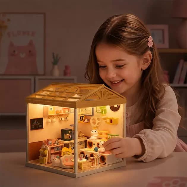Конструктор-румбокс Mini House серії "Інтер'єр" – Котокафе,світло №8007/КіддіСвіт — купити | Канцелярський Сад