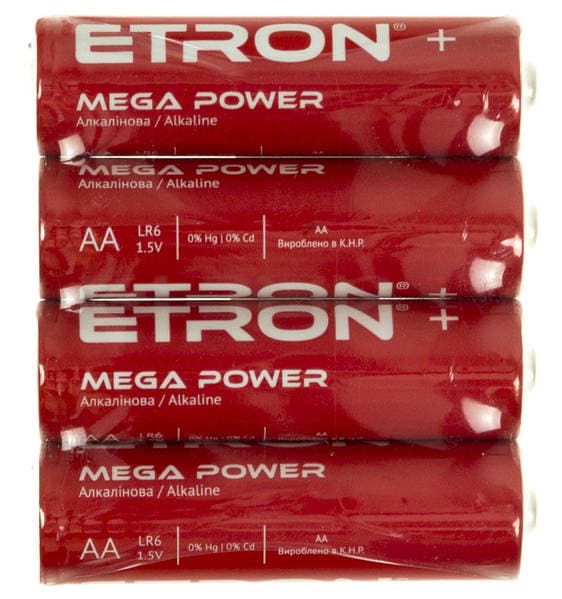 Батарейки Etron Mega Power LR-06-40S/LR-06-60Sплівка 4шт — фото товару | Канцелярський Сад