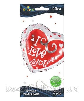 Кулька повітр. фольгована "Серце біло-червоне I love you" 45см №835506/Pelican — фото товару | Канцелярський Сад