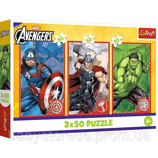 Пазли Trefl 3x50ел. The Avengers Ваш герой №34891 — купити | Канцелярський Сад