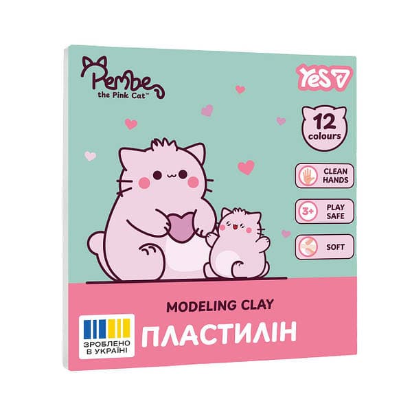 Пластилін "Yes" Pembe the Cat 12 кольор. 240гр №540750 — фото товару | Канцелярський Сад