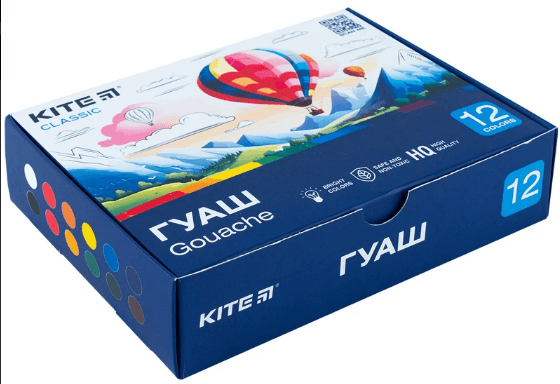 Гуаш "Kite" Classic 12кольор. 20мл №K-063 — купити | Канцелярський Сад