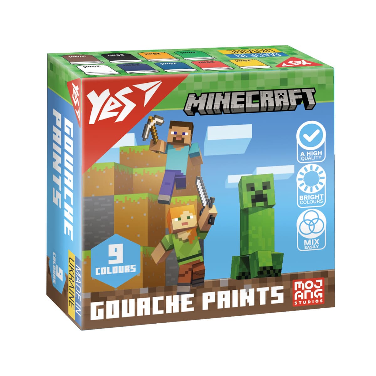 Гуаш "Yes" Minecraft 9кольор. 20мл №230406 — купити | Канцелярський Сад