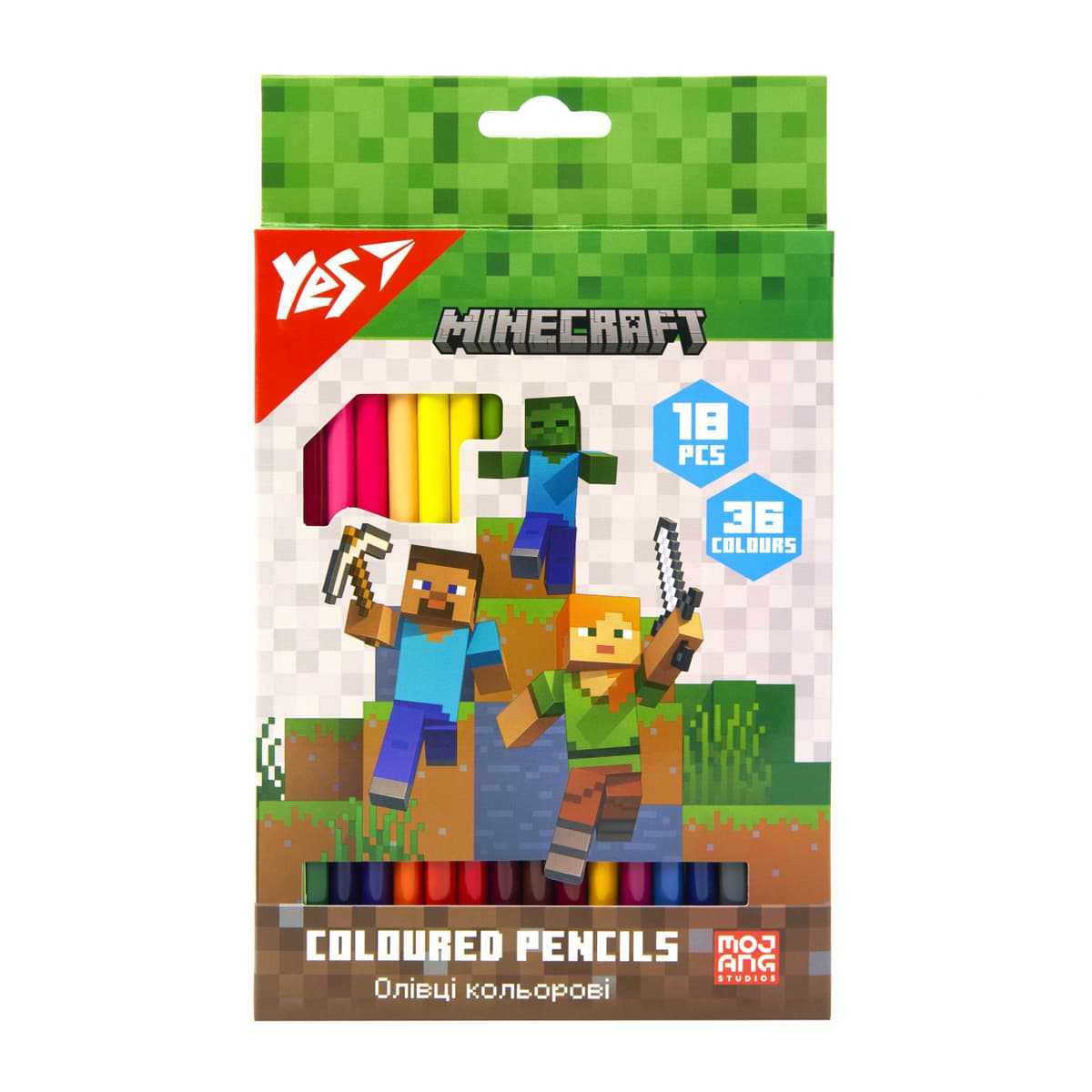 Олівці кольор. 36 кольор./18шт "Yes" №290768 Minecraft — купити | Канцелярський Сад