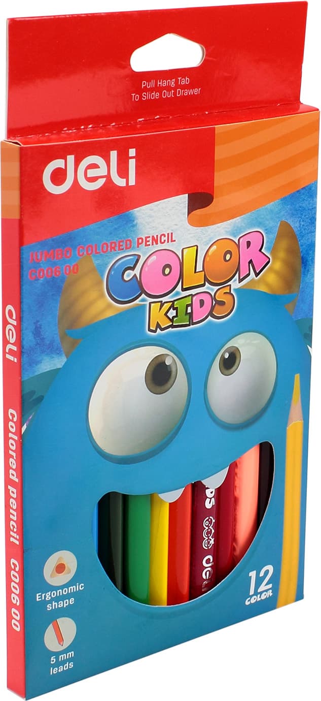 Олівці кольор. 12 кольор. "Deli" №EC00600 Color Kids Jumbo трикут. карт. уп. — купити | Канцелярський Сад