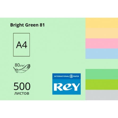 Папір кольор. А4 80г/м паст. REY Adagio Bright Green 81 (яскраво-зелений) — купити | Канцелярський Сад