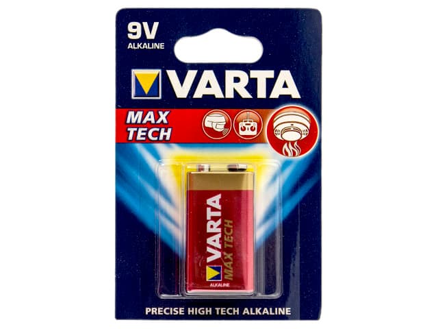 Батарейка Varta Алкалайн 6LR61/1bl maxi tech/longlife max power 9V крона — фото товару | Канцелярський Сад
