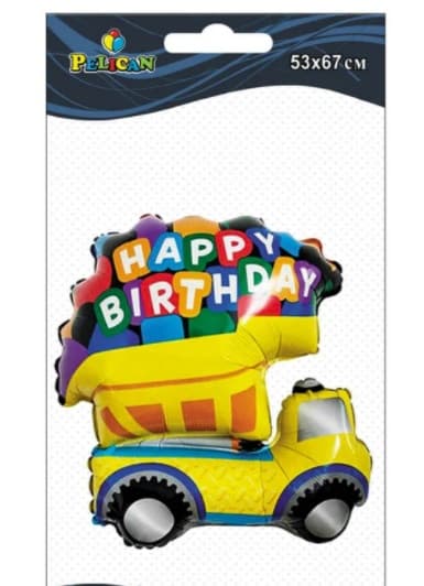 Кулька повітр. фольгована "Happy Birthday жовта вантажівка" 77см №836004/Pelican — купити | Канцелярський Сад