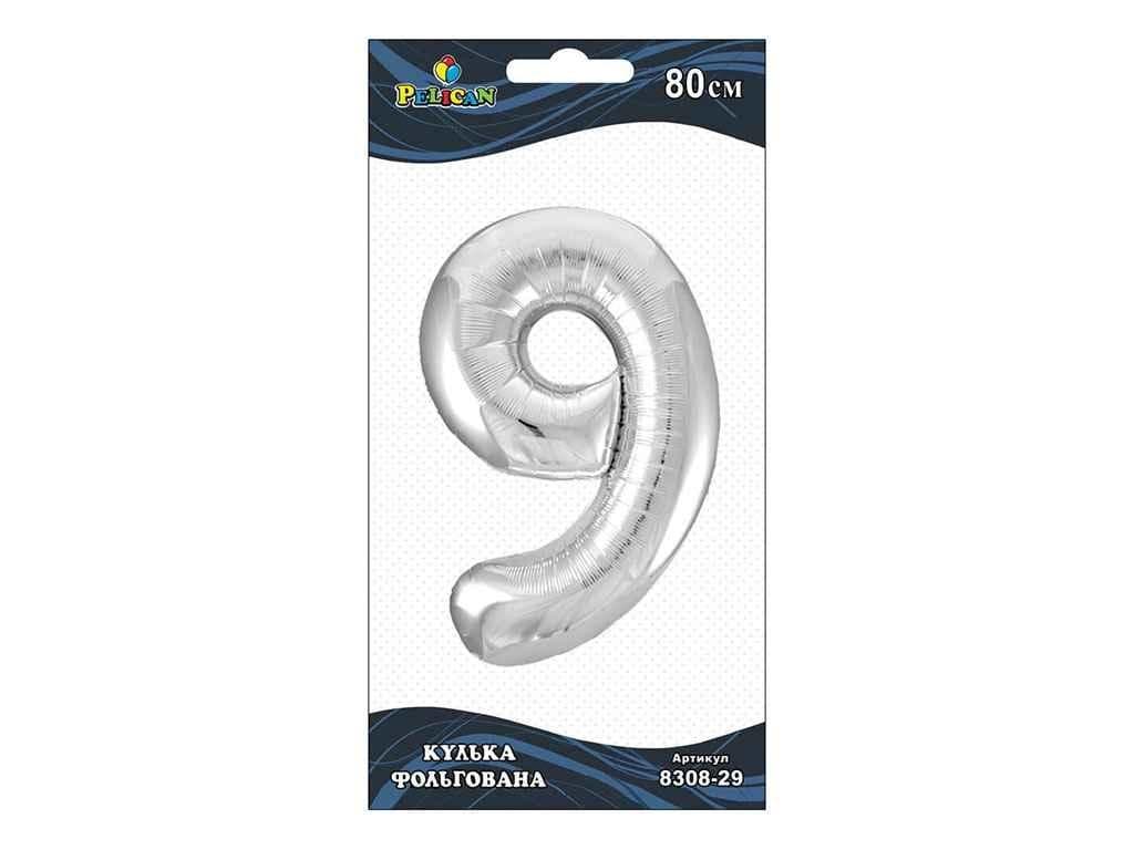 Кулька повітр. фольгована "Цифра-9" 80см срібло №830829/Pelican — купити | Канцелярський Сад