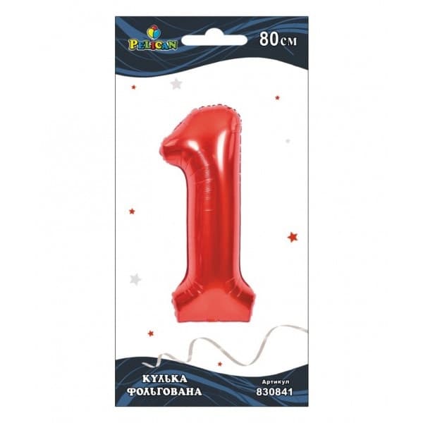 Кулька повітр. фольгована "Цифра-1" 80см червона №830841/Pelican — фото товару | Канцелярський Сад