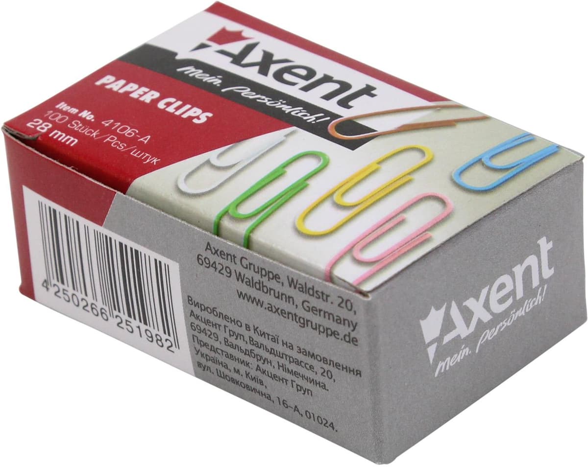 Скріпки "Axent" №4106 28мм (100шт) круг. кольорові — купити | Канцелярський Сад