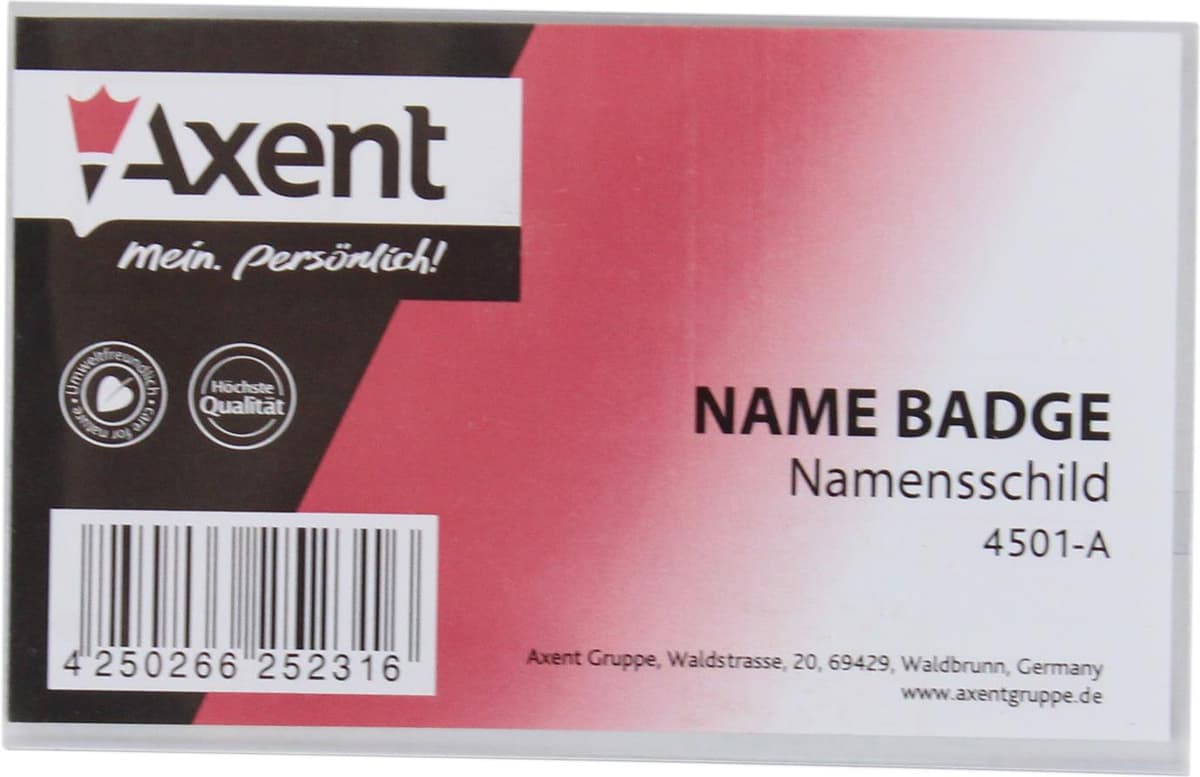 Бейдж "Axent" №4501 горизонт. на заколці 88х57мм — купити | Канцелярський Сад