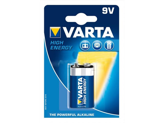 Батарейка Varta Алкалайн 6LR61/1bl high/longlife power крона — фото товару | Канцелярський Сад