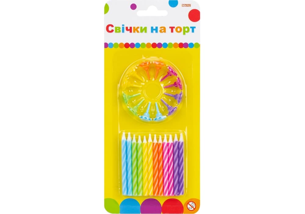 Набір свічок в торт 24шт з 12 підставками №MX620100.C09/Maxi — купити | Канцелярський Сад
