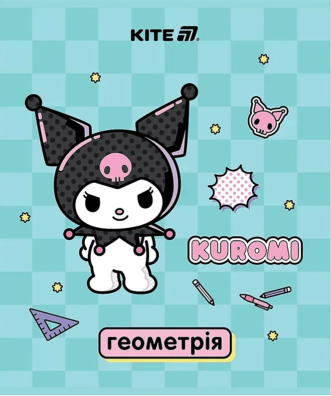 Зошит 48арк. кліт. "Kite" Предметка-Геометрія софт тач+УФ, Kuromi №HK25-240-1 — купити | Канцелярський Сад