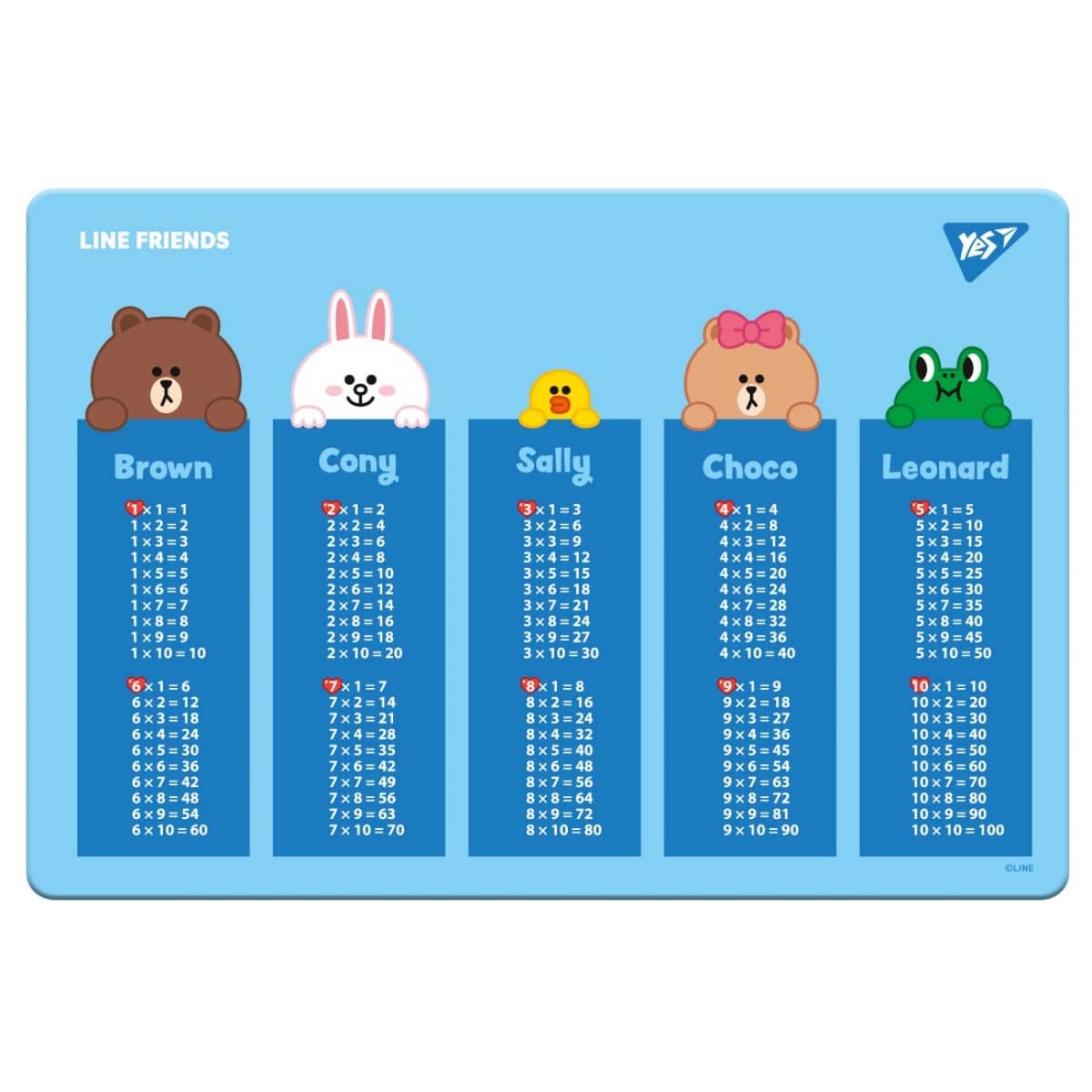 Підкладка для столу "Yes" №492174 Line Friends Таблиця множення — купити | Канцелярський Сад