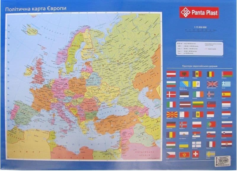 Підкладка для столу "Карта Європи" 590х415мм PVC №0318-0037-99 — купити | Канцелярський Сад