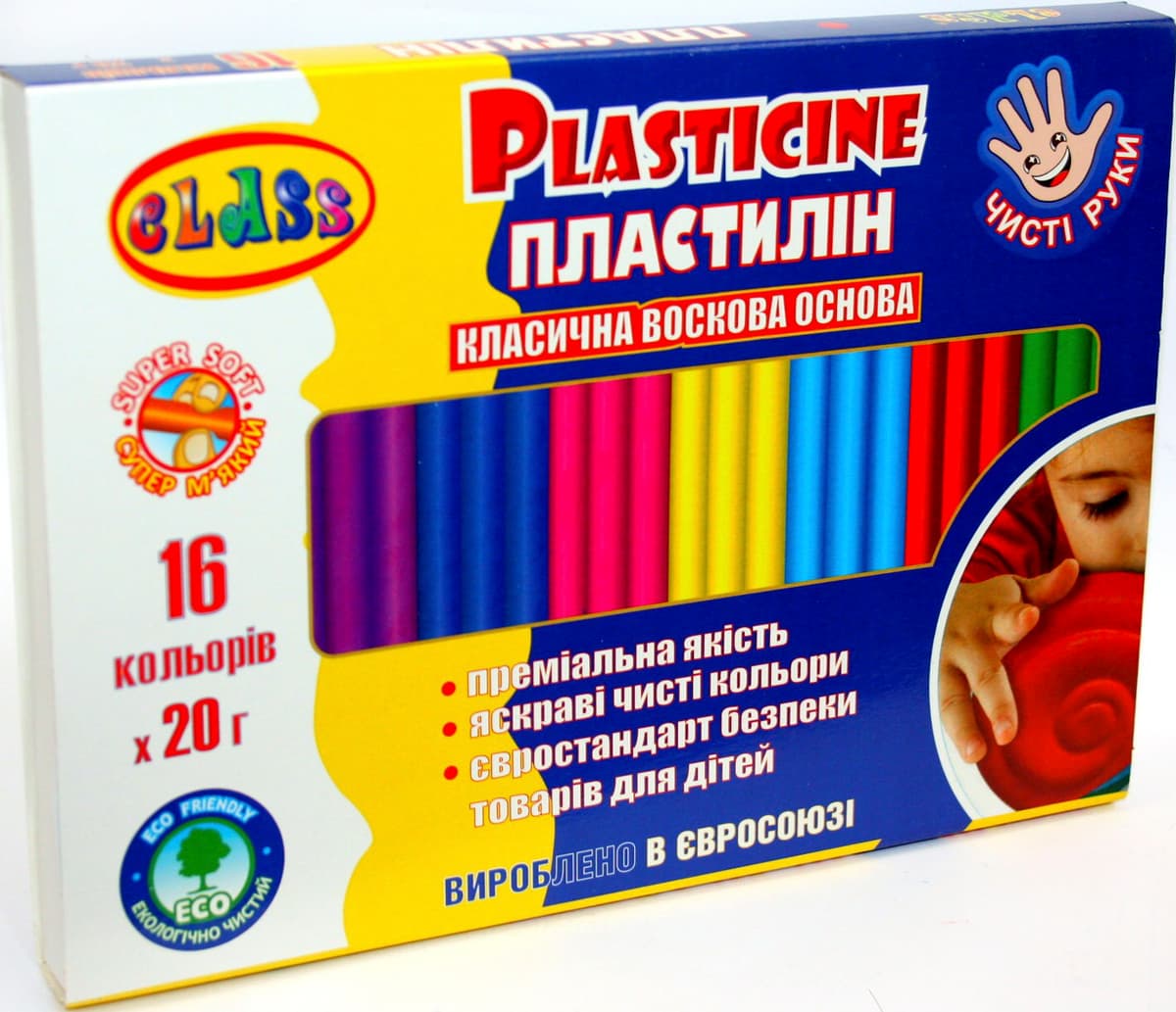 Пластилін "Class" МАХІ 16 кольор.х 20гр №7647С — купити | Канцелярський Сад