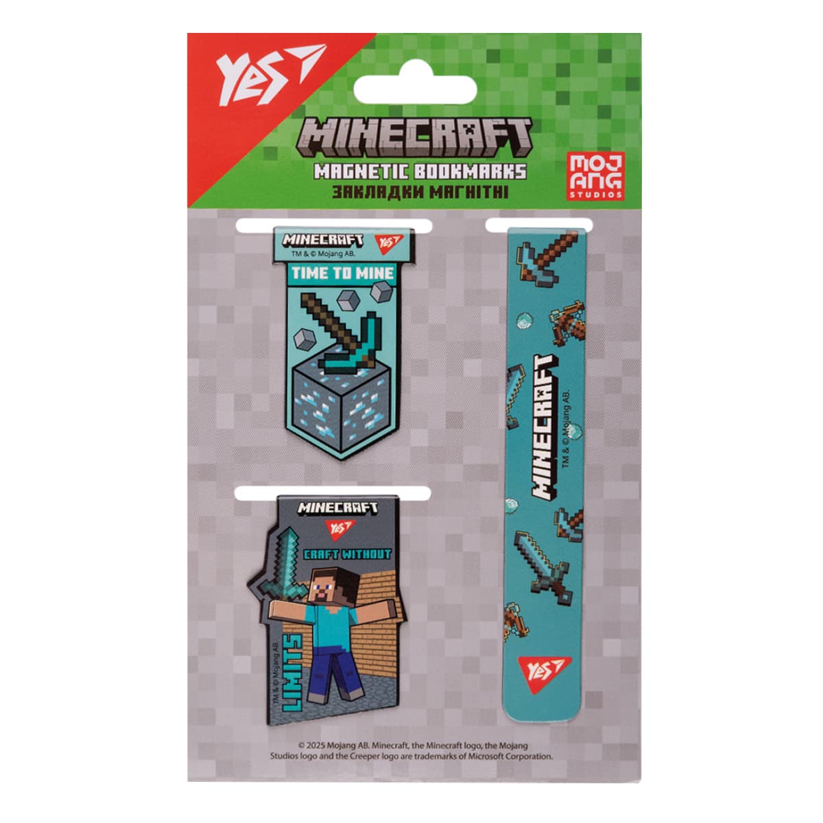 Закладка магніт. "Yes" №708346 Minecraft 3шт — купити | Канцелярський Сад