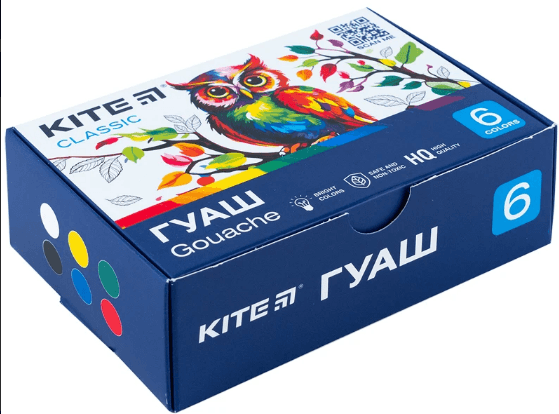 Гуаш "Kite" Classic 6кольор. 20мл №K-062 — купити | Канцелярський Сад