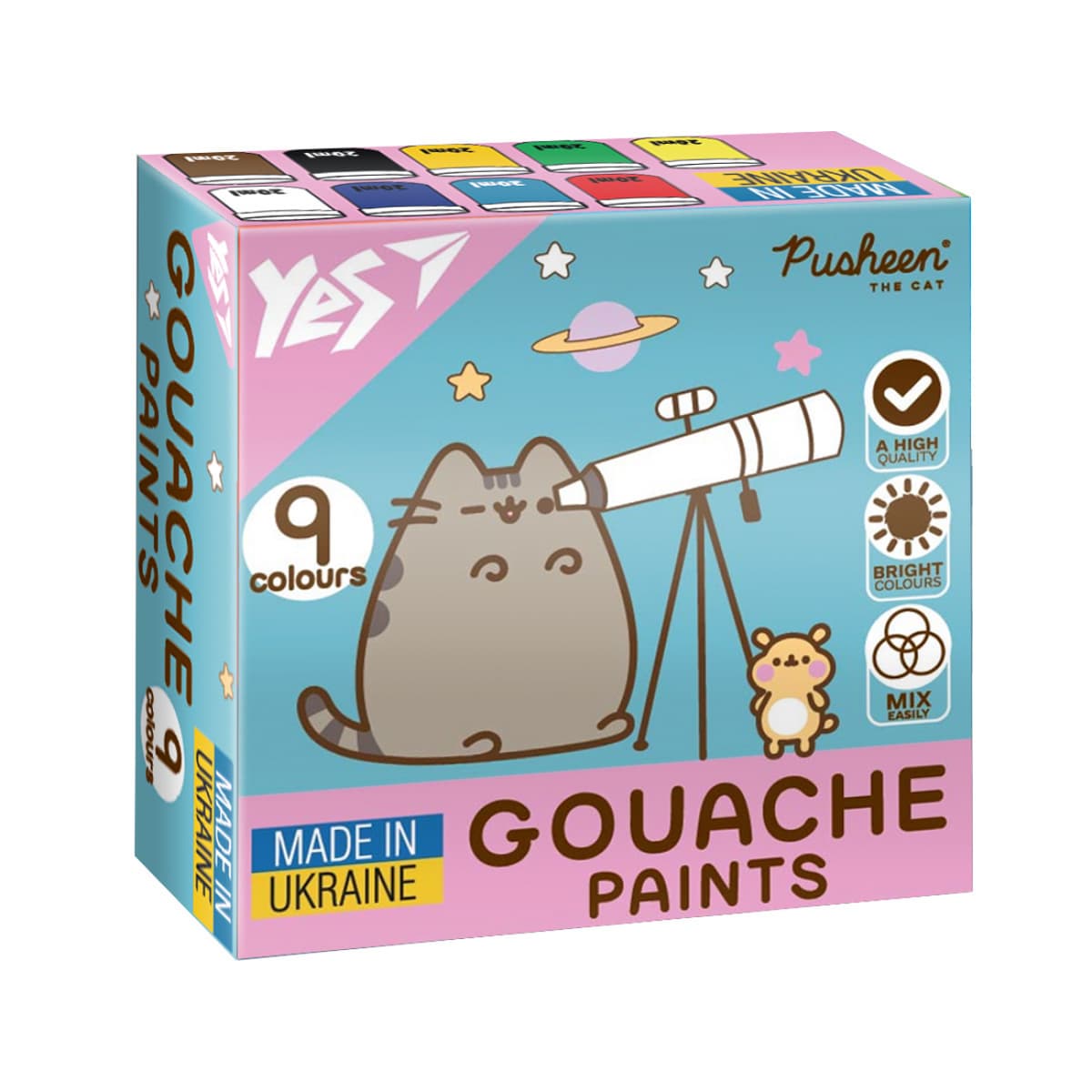 Гуаш "Yes" Pusheen 9кольор. 20мл №230401 — купити | Канцелярський Сад