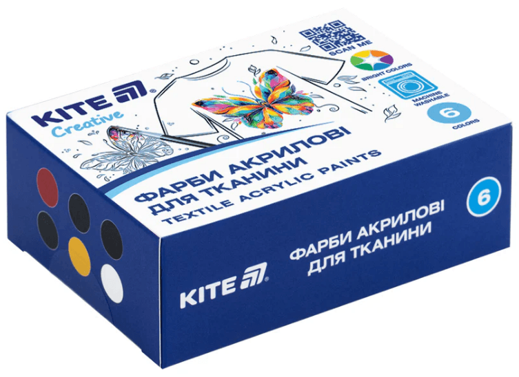 Набір акрил. фарб 6х20мл "Kite" Creative для тканини №K-277 — фото товару | Канцелярський Сад