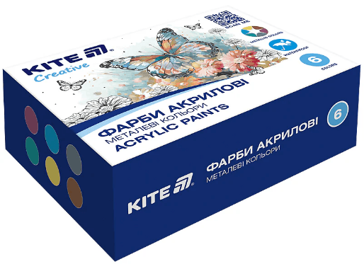 Набір акрил. фарб "Kite" 6кольор. 20мл №K-273 Creative металік — купити | Канцелярський Сад