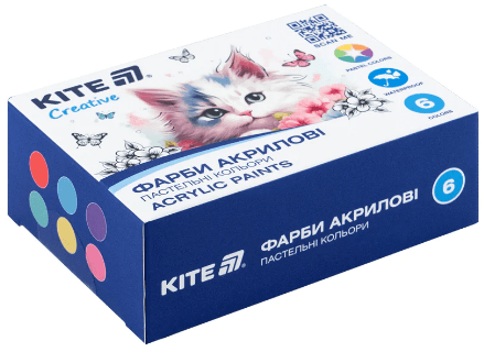 Набір акрил. фарб "Kite" 6кольор. 20мл №K-272 Creative пастель. — купити | Канцелярський Сад