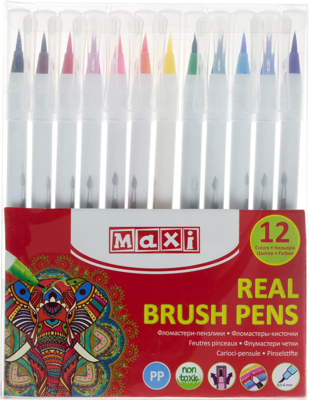 Фломастери-пензлики "Maxi" 12кольор. Real Brush №MX15232 — купити | Канцелярський Сад