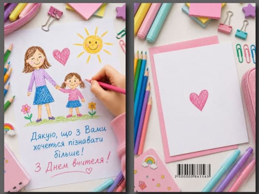 Листівка З Днем вчителя "Малюнок" 95х150 — купити | Канцелярський Сад