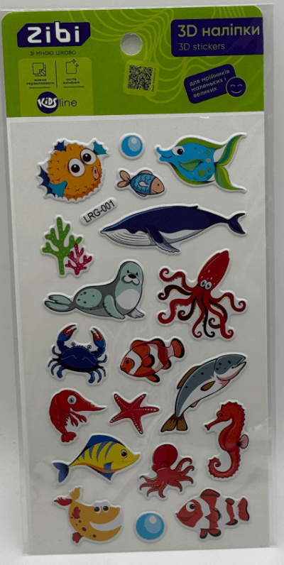 Наліпка 3D "Морська фауна" 18см, KIDS Line №ZB.63343/Zibi — фото товару | Канцелярський Сад
