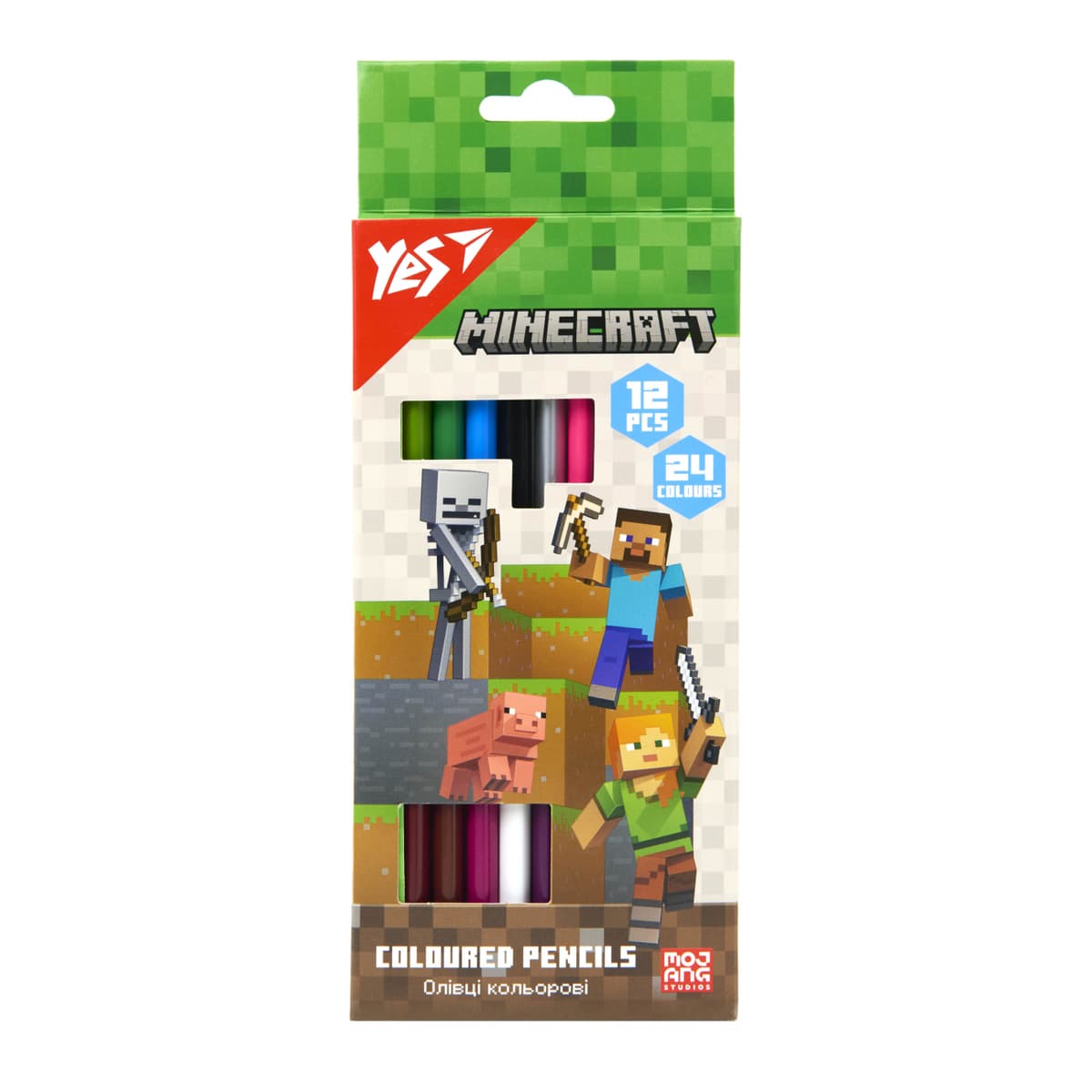 Олівці кольор. 24 кольор./12шт "Yes" №290763 Minecraft двостор. — купити | Канцелярський Сад