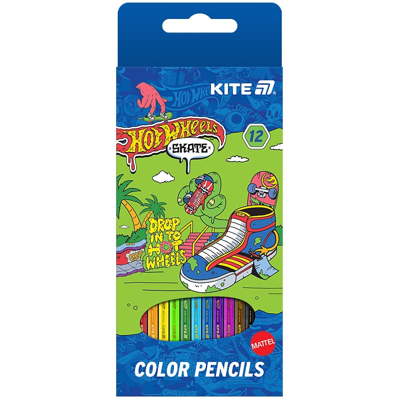 Олівці кольор. 12 кольор. "Kite" №HW25-051-2 Hot Wheels-2 — купити | Канцелярський Сад