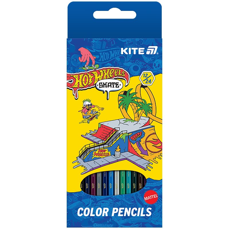 Олівці кольор. 12 кольор. "Kite" №HW25-054-2 Hot Wheels-2 двостор. — купити | Канцелярський Сад