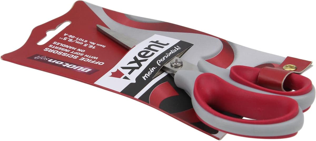 Ножиці офісн. "Axent" №6101-06 16,5см Duoton Soft сір.-червоні — фото товару | Канцелярський Сад
