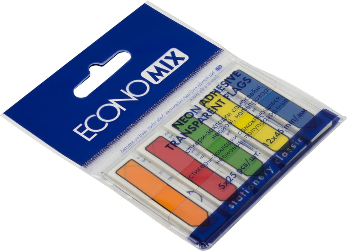 Стікери-закладки "Economix" 5неон.кольорів, 25шт №Е20947 "Вказівники" — купити | Канцелярський Сад