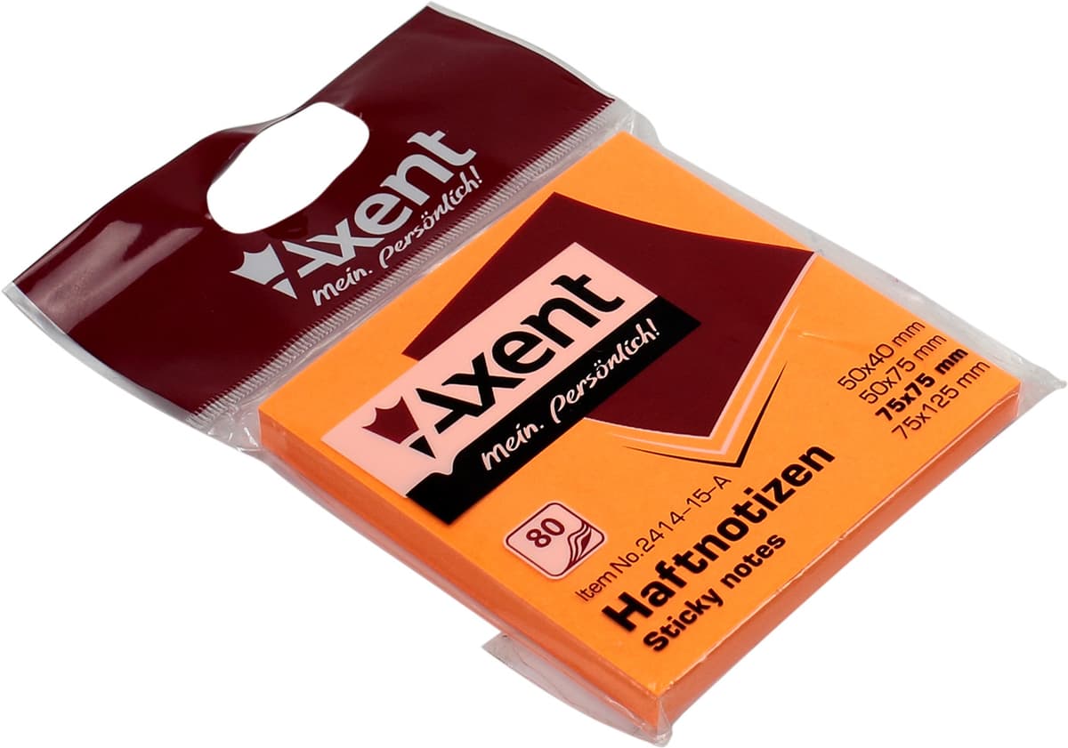 Блок/зам. липк. краєм 75х75мм 80арк. яскраво-помаранч. "Axent" №2414-15 — купити | Канцелярський Сад