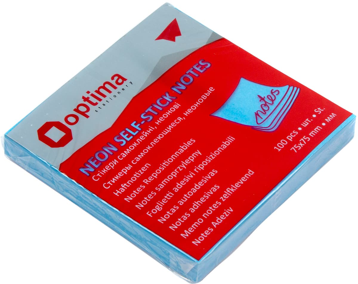 Блок/зам. липк. краєм 75х75мм 100арк. неон. блакитний "Optima" №O25513-11 — купити | Канцелярський Сад