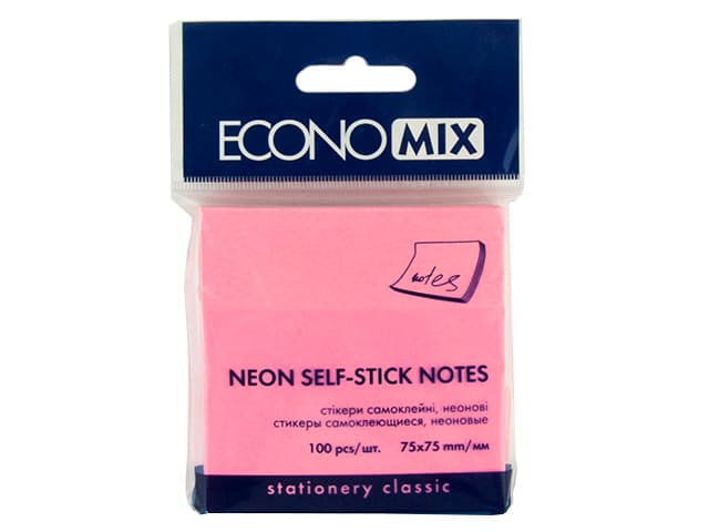 Блок/зам. липк. краєм 76х76мм 100арк. неон. малиновий "Economix" №Е20944-47 — купити | Канцелярський Сад
