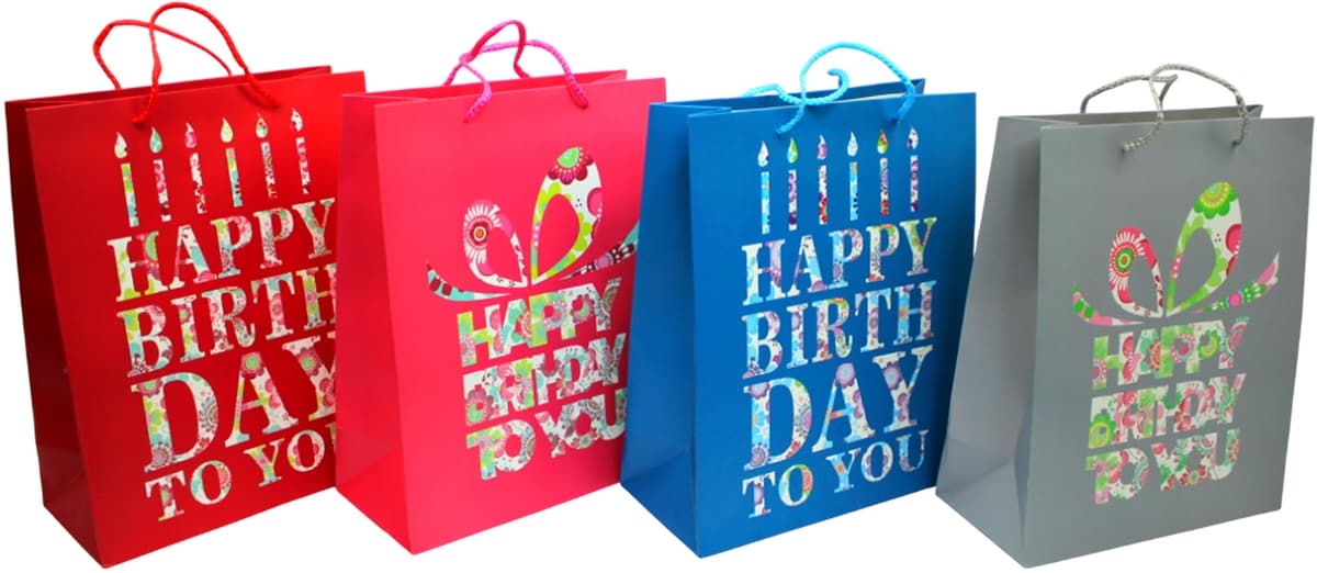 Пакет подарунковий папер. 26х32х10см Happy Birthday,4 види №461447/Лідер — купити | Канцелярський Сад