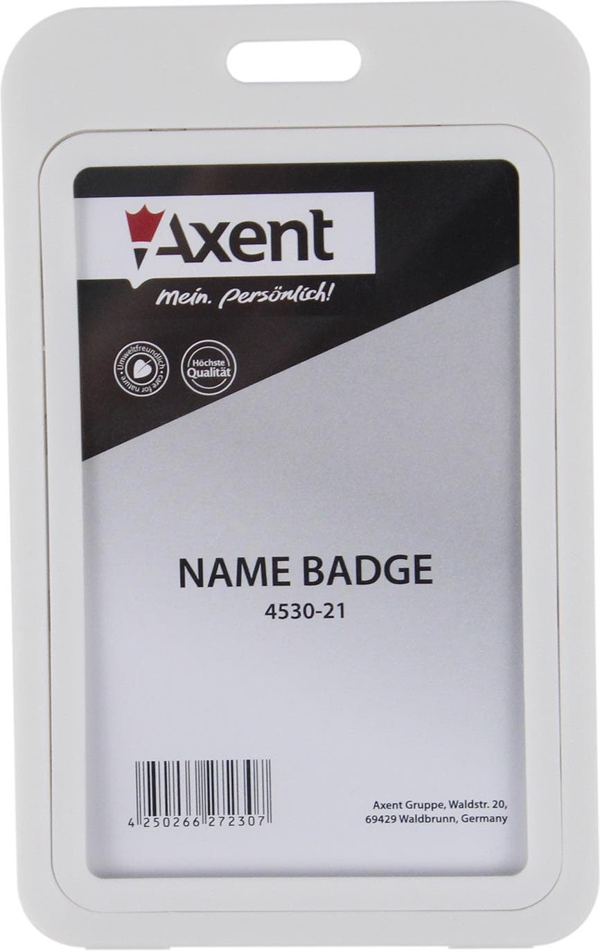 Бейдж "Axent" №4530-21 вертик. 54х84мм, РР, білий — купити | Канцелярський Сад