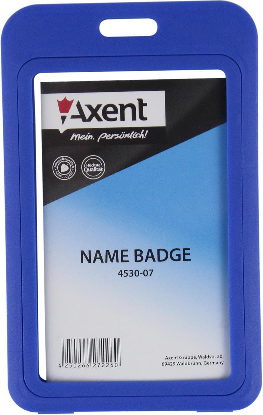 Бейдж "Axent" №4530-07 вертик. 50х84мм, РР, синій — купити | Канцелярський Сад