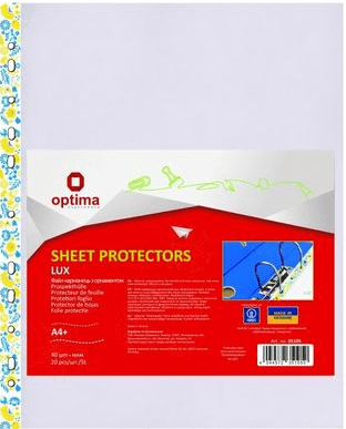 Файл А4+ "Optima" №O35105 40мкм гладкий,з жовто-блакитним орнаментом (20шт/пач.)(90шт/ящ.) — купити | Канцелярський Сад