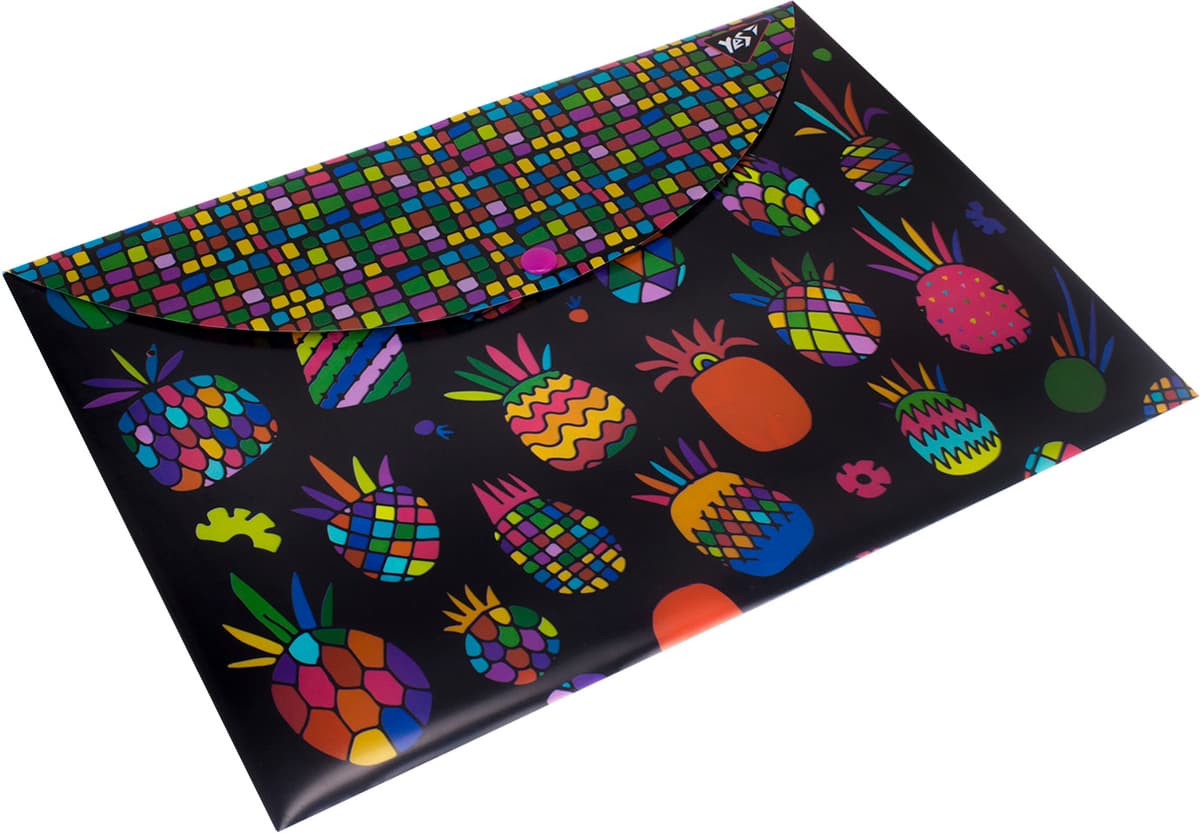 Папка-конверт "Yes" №491660 А4 Black pineapple на кнопці — фото товару | Канцелярський Сад