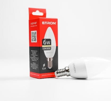 Лампа "Etron Light Power" LED 1-ELP-027 C37 6Вт. 3000K E14 — купити | Канцелярський Сад