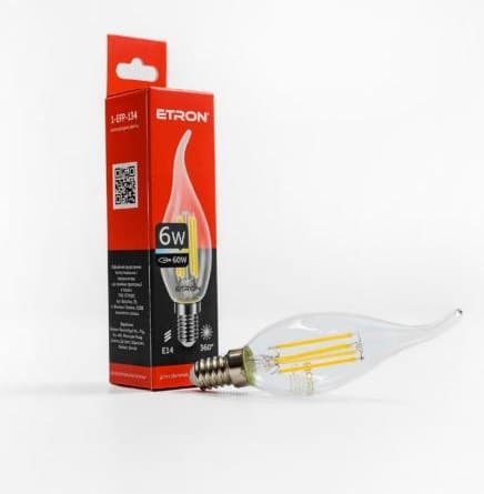 Лампа "Etron Filament Power" прозоре скло LED 1-EFP-134 C37 6Вт 4200K Е14 — купити | Канцелярський Сад