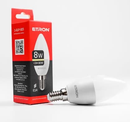 Лампа "Etron Light Power" LED 1-ELP-023 C37 8Вт. 3000K E14 — купити | Канцелярський Сад